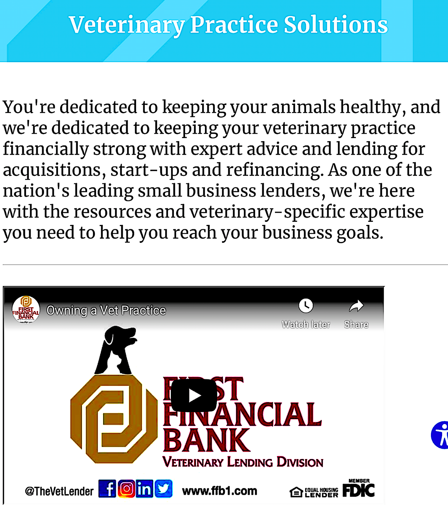FIRST FINANCIAL BANK: helping veterinarians meet their business needs - Vital Vet