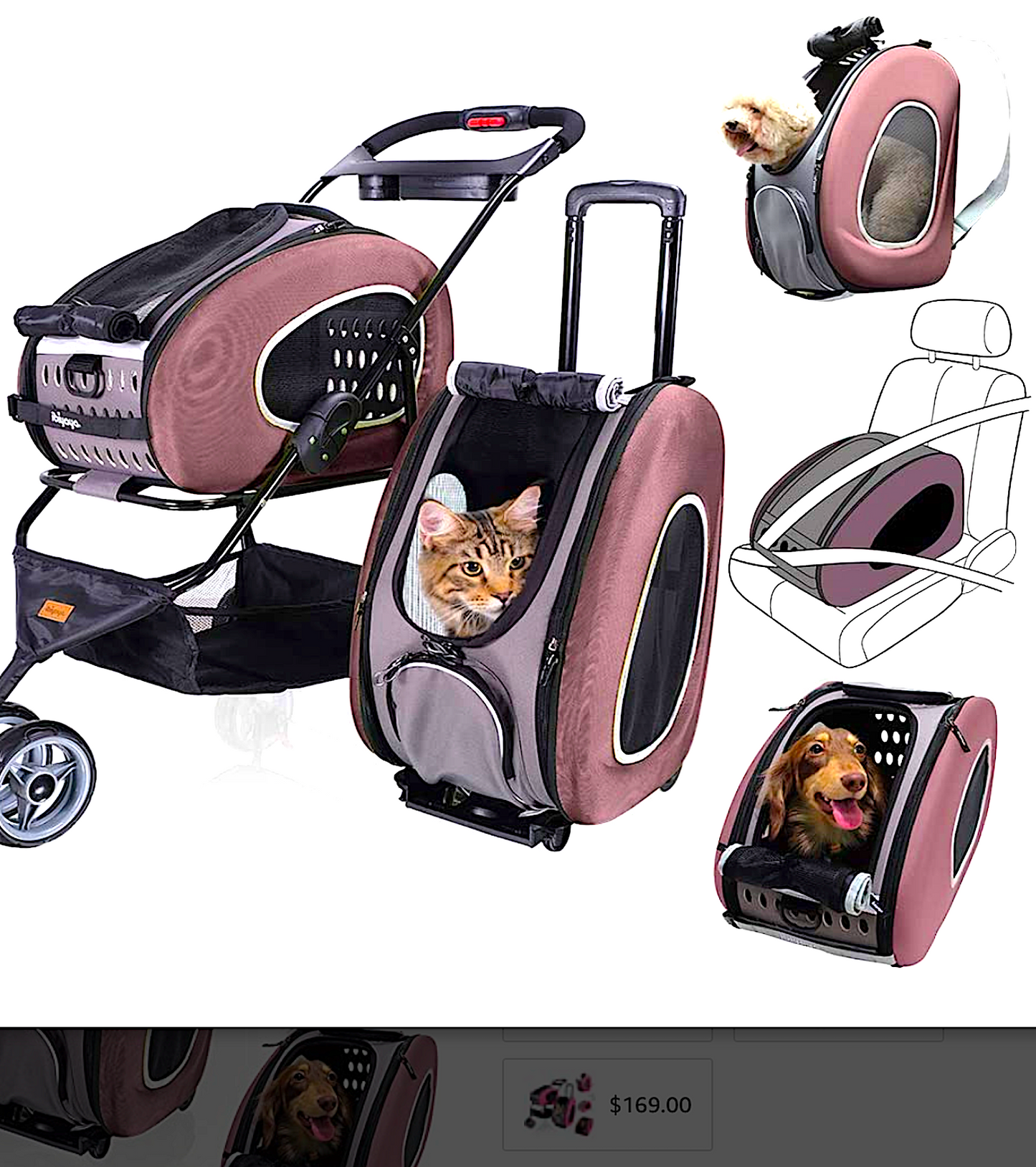 IBIYAYA 5-IN-1 PET CARRIER SYSTEM: stroller, backpack, car seat and more
